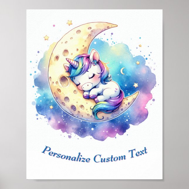 Personalisiertes Niedliches Baby Einhornschlafen a Poster (Vorne)