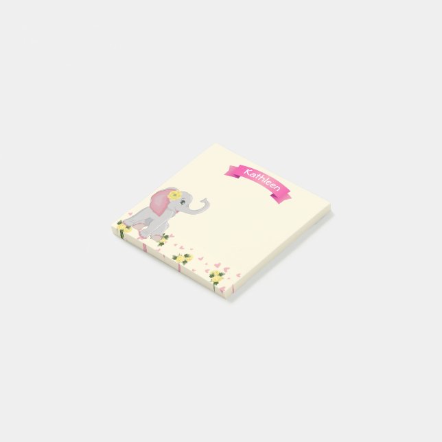 Personalisiertes Niedliches Baby Elephant Baby Dus Post-it Klebezettel (angewinkelt)
