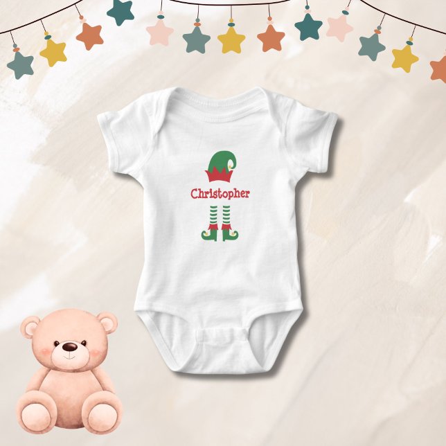 Personalisiertes Niedliches Baby Elf Weihnachtsfei Baby Strampler (Personalized Monogrammed Elf  Baby Toddler Christmas Body suit. Available in t-shirts also)