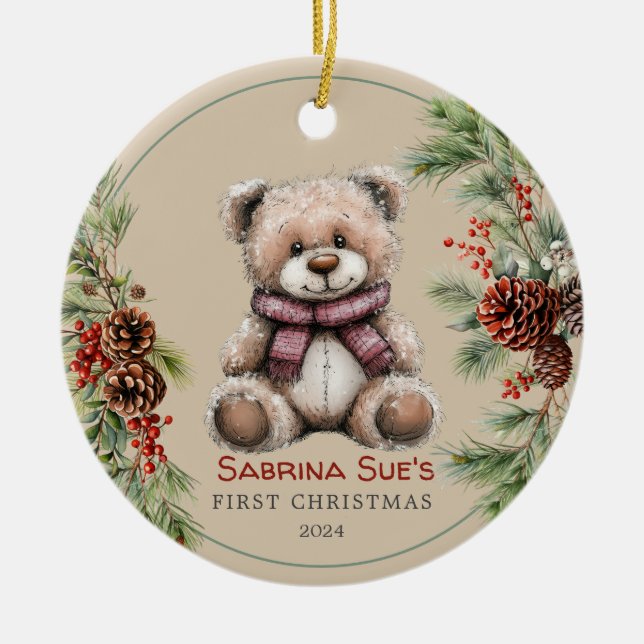 Personalisiertes Niedliches Bärenjunges Keramik Ornament (Vorne)