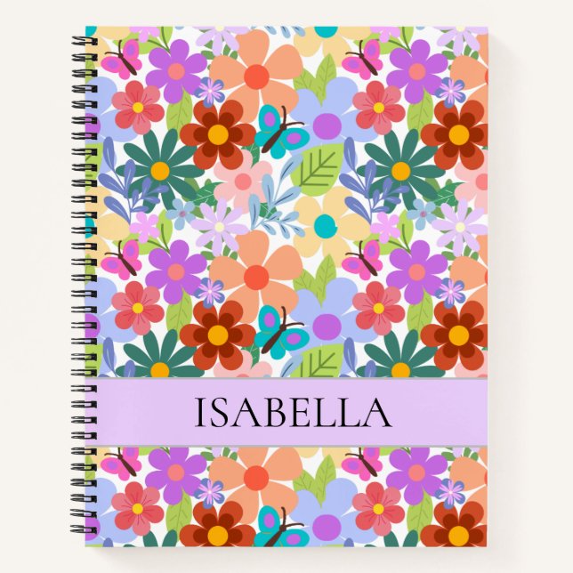 Personalisiertes Niedliches Blumenmuster Notizbuch (Vorderseite)