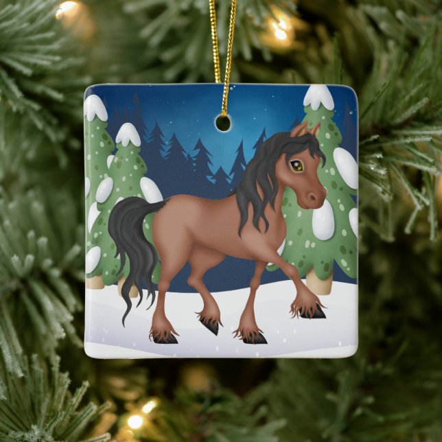 Personalisiertes Niedliches Braun Weihnachten Keramikornament (Baum)