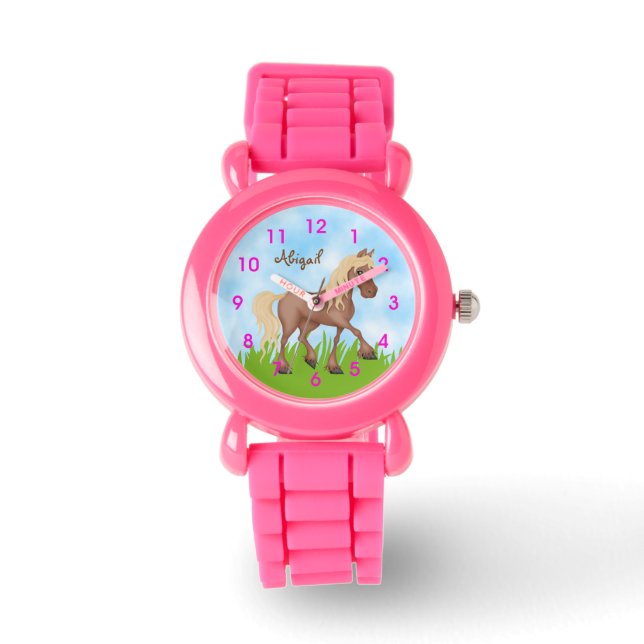 Personalisiertes Niedliches Brown Horse Armbanduhr (Vorderseite)