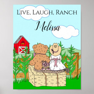 Personalisiertes Niedliches Cowgirl und Teddy Bar  Poster