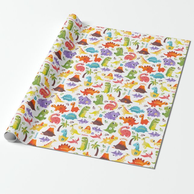 Personalisiertes Niedliches Dinosaurierpapier Geschenkpapier (Ungerollt)