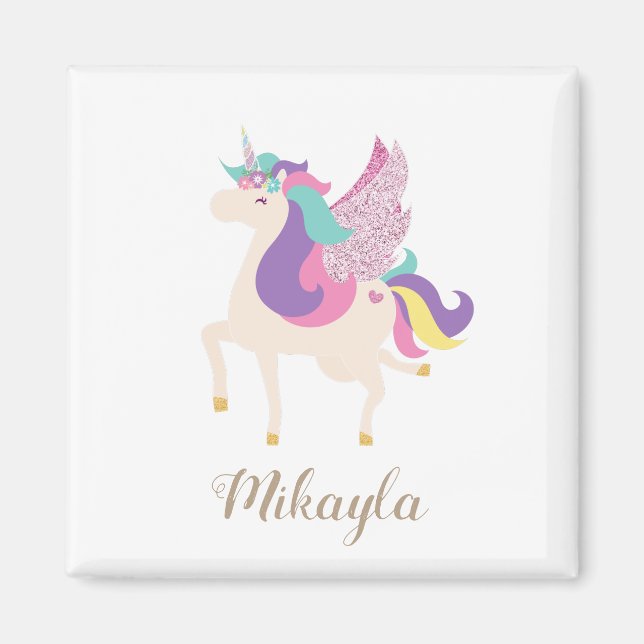 Personalisiertes Niedliches Einhorn Minimalistisch Magnet (Vorne)
