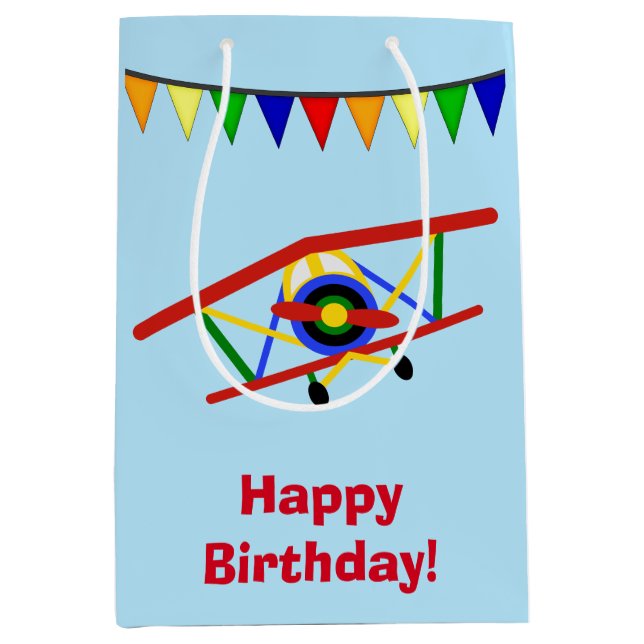 Personalisiertes niedliches Flugzeug Mittlere Geschenktüte (Vorderseite)
