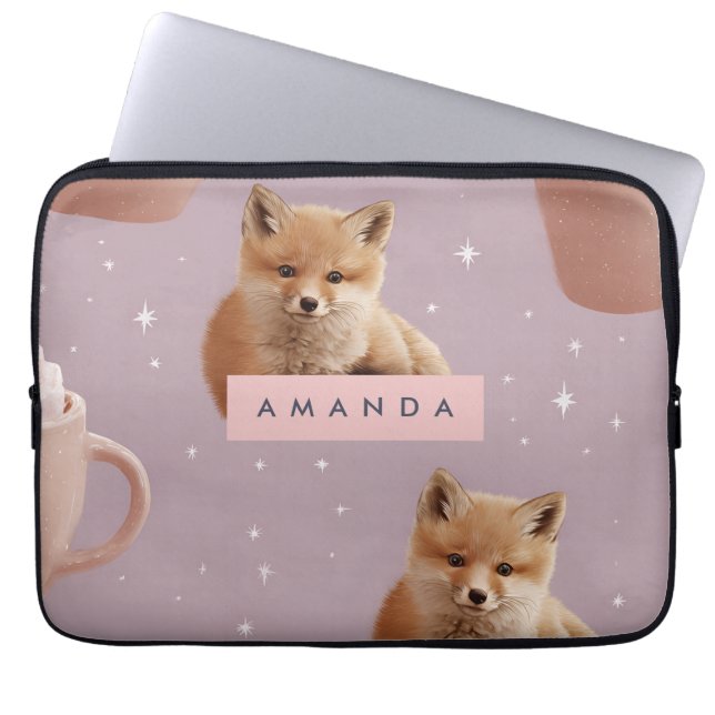 Personalisiertes Niedliches Fox- und Kakaomuster Laptopschutzhülle (Vorderseite)