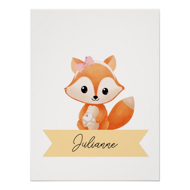 Personalisiertes niedliches Fuchs-Kinderzimmer Poster (Vorderseite)