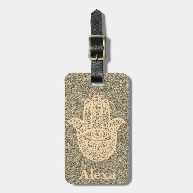Personalisiertes Niedliches Glück Hamam Hand Glitz Gepäckanhänger (Vorderseite vertikal)
