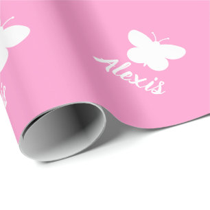 Personalisiertes niedliches, gürtelrosa Schmetter Geschenkpapier