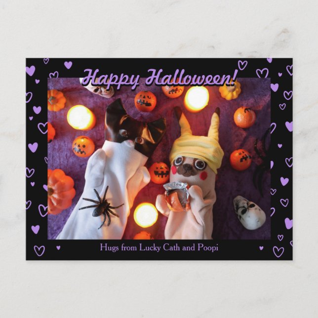 Personalisiertes Niedliches Halloween Lila Hearts  Postkarte (Vorderseite)