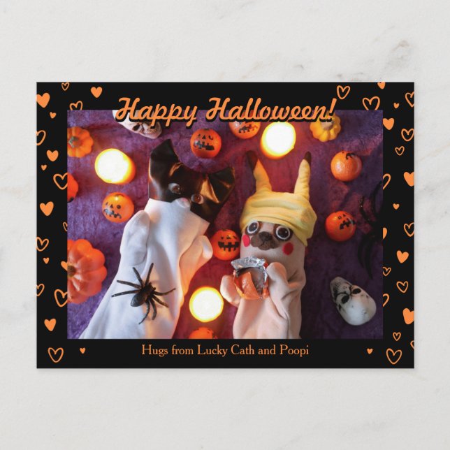 Personalisiertes Niedliches Halloween Orange Heart Postkarte (Vorderseite)