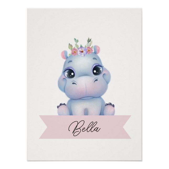 Personalisiertes niedliches Hippo-Kinderzimmer Poster (Vorderseite)