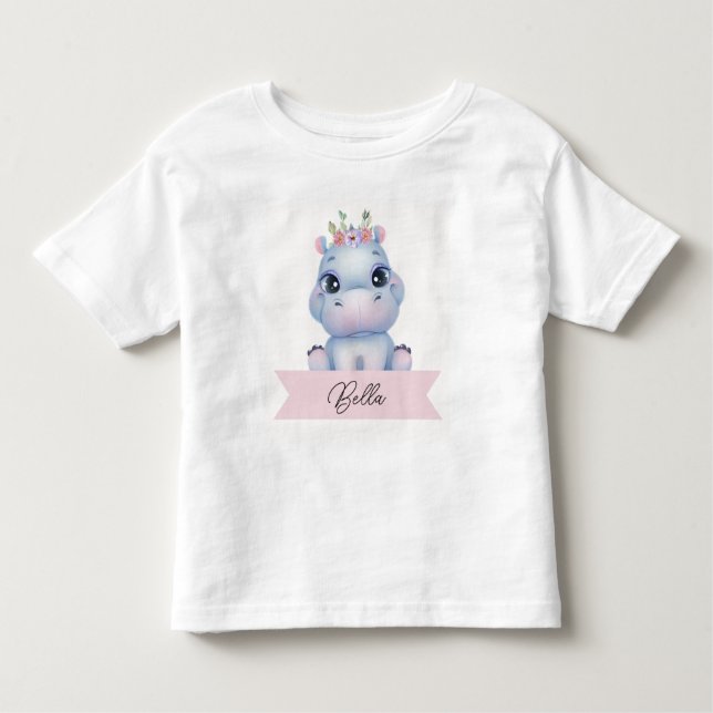 Personalisiertes niedliches Hippo Kleinkind T-shirt (Vorderseite)