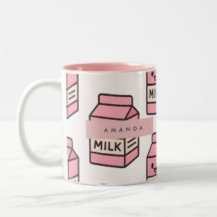 Personalisiertes Niedliches Kawaii Pink Milk Karto Zweifarbige Tasse