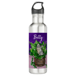Personalisiertes Niedliches Kitten in Catnip Pot Edelstahlflasche