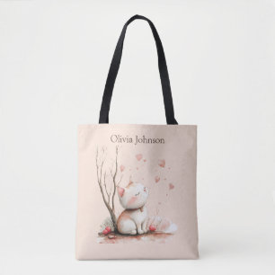 Personalisiertes Niedliches Kitten mit Herz Tote T Tasche
