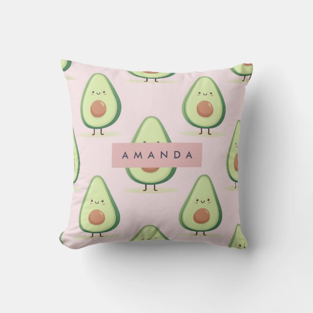 Personalisiertes Niedliches Lächeln Avocado Muster Kissen (Vorderseite)