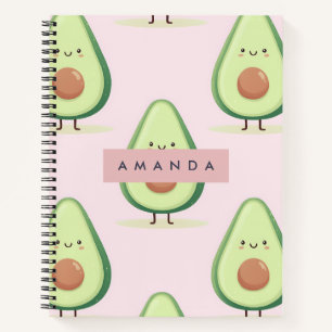 Personalisiertes Niedliches Lächeln Avocado Muster Notizbuch