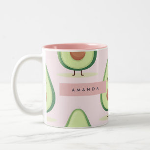 Personalisiertes Niedliches Lächeln Avocado Muster Zweifarbige Tasse