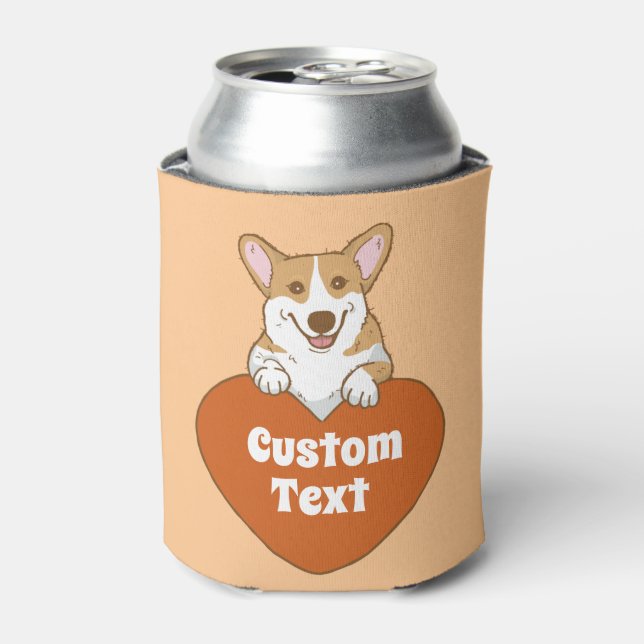 Personalisiertes Niedliches Lächeln Corgi mit Herz Dosenkühler (Kanne Vorderseite)