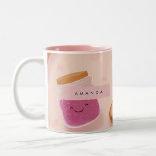 Personalisiertes Niedliches Lächeln Toast and Jam  Zweifarbige Tasse
