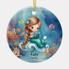 Personalisiertes Niedliches Meerjungfisch-Foto Keramik Ornament