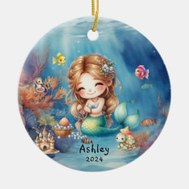 Personalisiertes Niedliches Meerjungfisch-Foto Keramik Ornament
