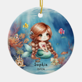 Personalisiertes Niedliches Meerjungfisch-Foto Keramik Ornament