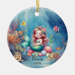 Personalisiertes Niedliches Meerjungfisch Foto unt Keramik Ornament