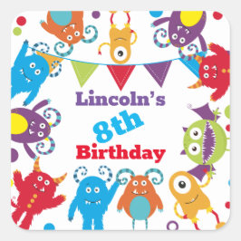 Personalisiertes Niedliches Monster Birthday Bash  Quadratischer Aufkleber
