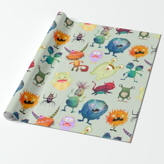 Personalisiertes Niedliches Monsterdesign für Jung Geschenkpapier (Ungerollt)