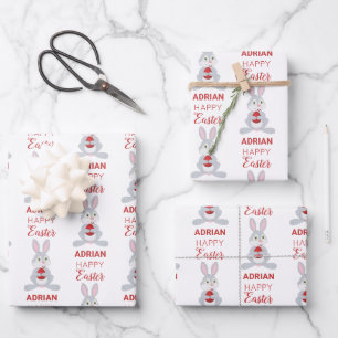 Personalisiertes Niedliches Osterkaninchen Rotes O Geschenkpapier Set