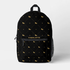 Personalisiertes Niedliches Pferdemuster Schwarz Bedruckter Rucksack