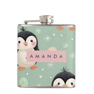 Personalisiertes Niedliches Pinguin & Ice Creme Mu Flachmann