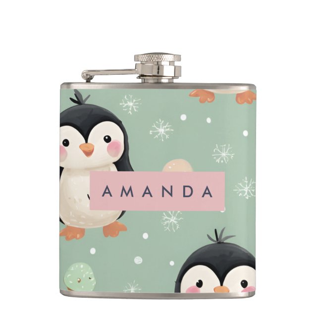 Personalisiertes Niedliches Pinguin & Ice Creme Mu Flachmann (Vorderseite)