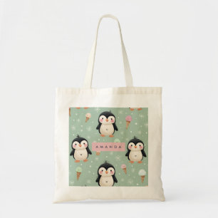 Personalisiertes Niedliches Pinguin & Ice Creme Mu Tragetasche