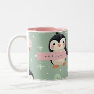Personalisiertes Niedliches Pinguin & Ice Creme Mu Zweifarbige Tasse