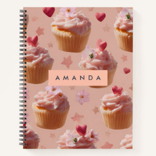 Personalisiertes Niedliches Pink Cupcake Muster Notizbuch