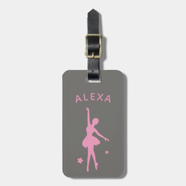 Personalisiertes Niedliches Rosa Kinder Ballerina  Gepäckanhänger (Vorderseite vertikal)