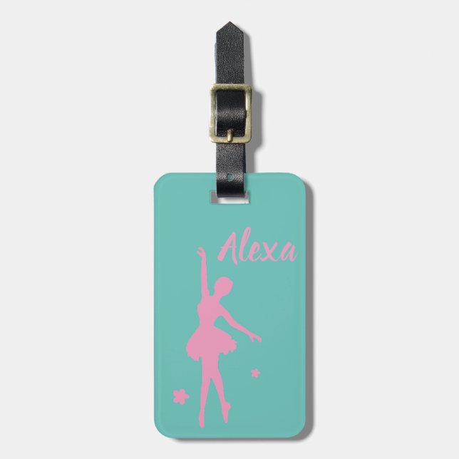 Personalisiertes Niedliches Rosa Kinder Ballerina  Gepäckanhänger (Vorderseite vertikal)