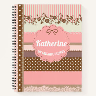Personalisiertes niedliches Rosa-Polka-Dots-Rezept Notizbuch