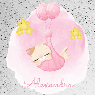 Personalisiertes Niedliches Schlafen Pink Kitty Ca Fensteraufkleber