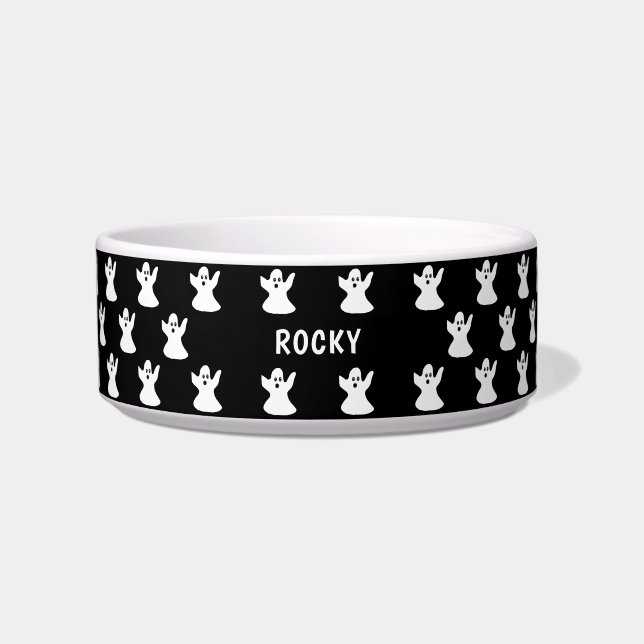 Personalisiertes Niedliches Schwarz-Weiß-Ghost-Hal Napf (Vorderseite)