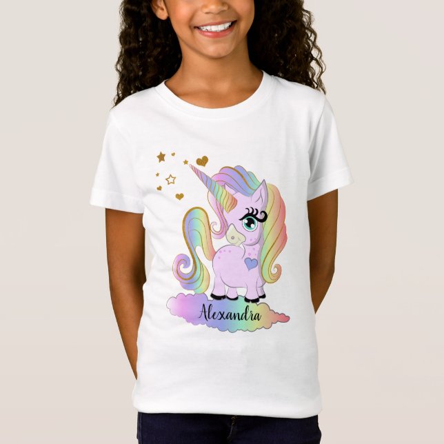 Personalisiertes niedliches Unicorn-Mädchen T-Shirt (Vorderseite)