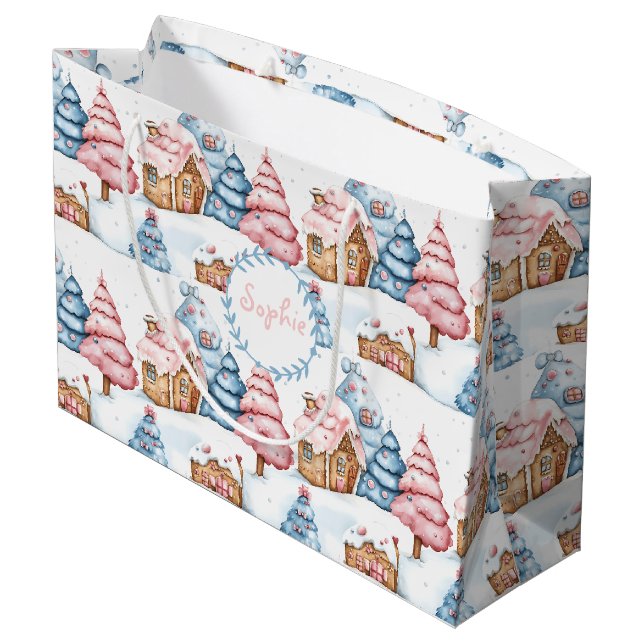 Personalisiertes Niedliches Weihnachtsgebäck Große Geschenktüte (Rückseite Schrägansicht)