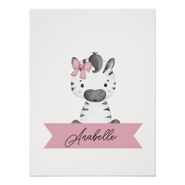 Personalisiertes niedliches Zebra-Kinderzimmer Poster (Vorderseite)