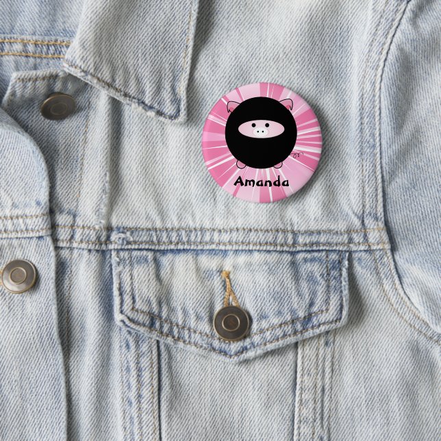 Personalisiertes Ninja Pig auf rosa Rundtaste Button (Beispiel)
