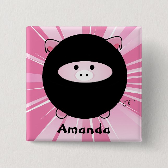 Personalisiertes Ninja-Schwein in Rosa Button (Vorderseite)